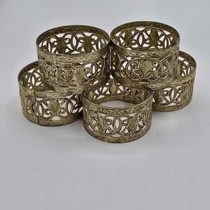 Vintage Gold Toned Filigree Napkin Rings Set of 5